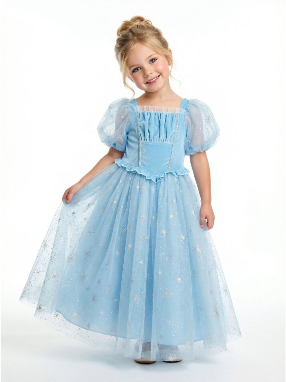 Girls Elsa Frozen Princess Costume Dress Ice Blue Tulle Birthday Party